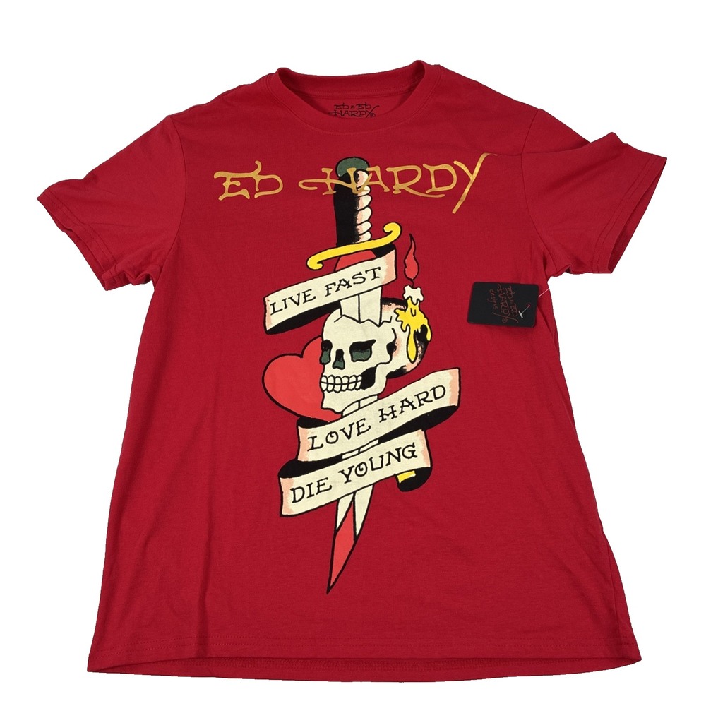 New Mens Ed Hardy Live Fast Love Hard Die Young Graphic T-Shirt Size Small NWT